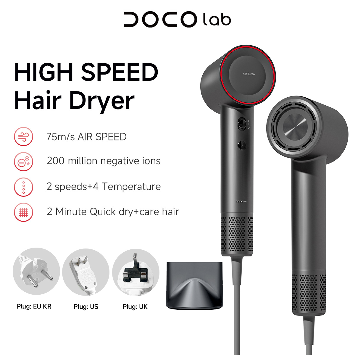 DOCO Hair Dryer High Speed 75m - огляд і ціна Cold Air Diffuser Nebulizer